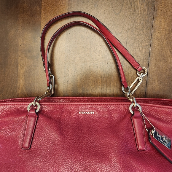 Coach Handbags - Coach Pebbled Leather Tote in Berry Pink/Dark Red with Gold Hardware